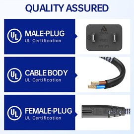 RIKSOIN Cable de alimentación de 2 clavijas Cable de alimentación de 16.4 pies/5 m Cable de alimentación de CA 7A 125V Cable de alimentación de TV 18AWG Cable de alimentación de 2 pines de repuesto