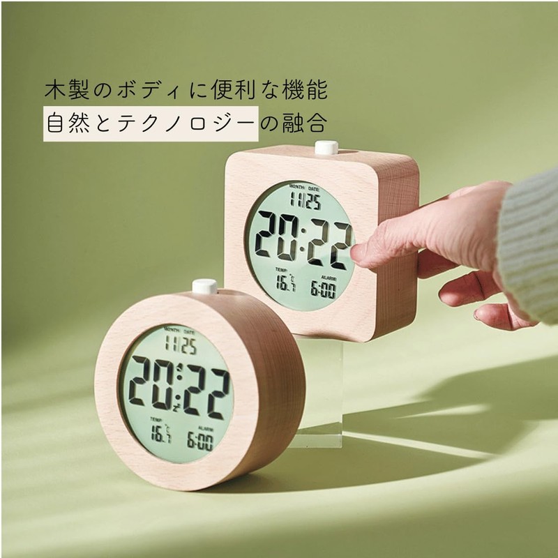 Table Clock, Alarm Clock, Digital Clock, Wooden, Natural Calendar, Temperature
