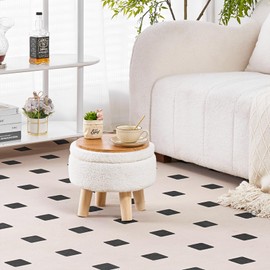 Wimarsbon Wimarsbon Storage Ottoman, Modern Round Footrest with Soft Padded Seat, Teddy Velvet Footstool with Wood Legs, Accent Small Table or Plant Stand for Hallway, Living Room (Cream)