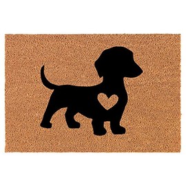 Coir Doormat Front Door Mat New Home Closing Housewarming Gift Cute Dachshund with Heart (24" x 16" Small)