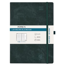 POPRUN Teacher's Calendar 2025 2026 DIN A4 - Teacher Planner 25/26 for Lesson Preparation with Monthly Index. School Planner with PU Leather Hardcover for Teachers - Dark Green