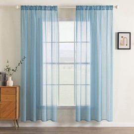 MIULEE Voile Curtain Panels Gray-Blue Semi Transparent Sheer Window Curtains Solid Soft Voile 102 Inch Drop for Bedroom Living Room Rod Pocket 55" Wx 102" L (140x260cm), Set of 2