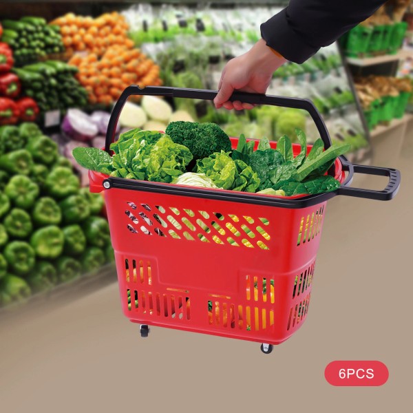 Unbranded 6pcs 35L Shopping Basket Plastic Rolling Shopping Basket With