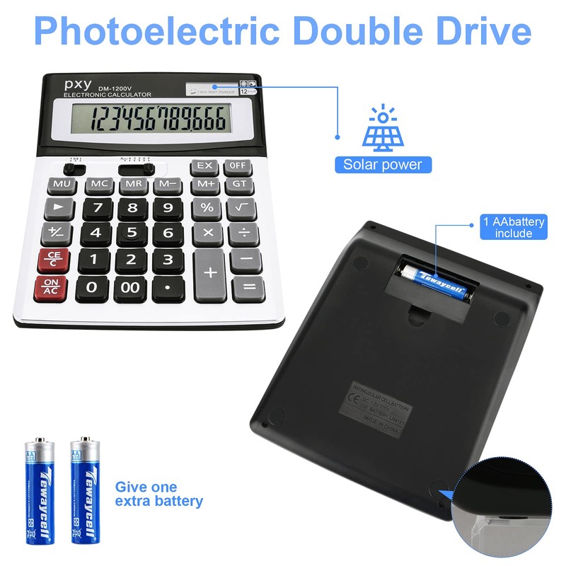 Desk Calculator 12 Digit Extra Large LCD Display, Touch Comfortable