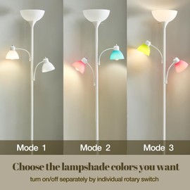 Luvkczc White Floor Lamp, 72" Tall Standing Floor Lamp with 5 Replace Lampshades, Torchiere Lamps with 8W Adjustable Reading Lights, Floor Lamps for Living Room, Bedroom, Office, Bulbs Included