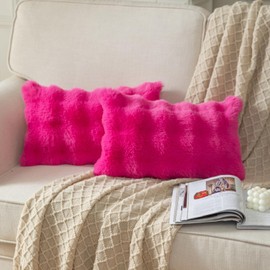 YAERTUN Pack of 2 Hot Pink Cushion Covers 12x20 Inch 30x50 cm Thick Soft wool Decorative Throw Pillow covers Pillowcase Faux Fur Plush fluffy for Sofa Couch Bedroom