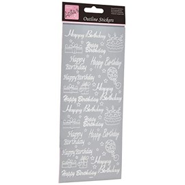 Anitas Outline Stickers, Happy Birthday Multicoloured, Silver, For Scrapbooking, Card Making, Kids Play, Homework, Art, Craft, Embelish, Decorative, Paper, Card, Glass, Metal, Plastic, Foam