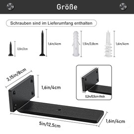 MLOQI Pack of 2 Shelf Brackets, Black, Shelf Bracket, Heavy Duty Shelf Wall Bracket, 5 mm Thick Floating Shelf Bracket with Hardware (12.5 cm)