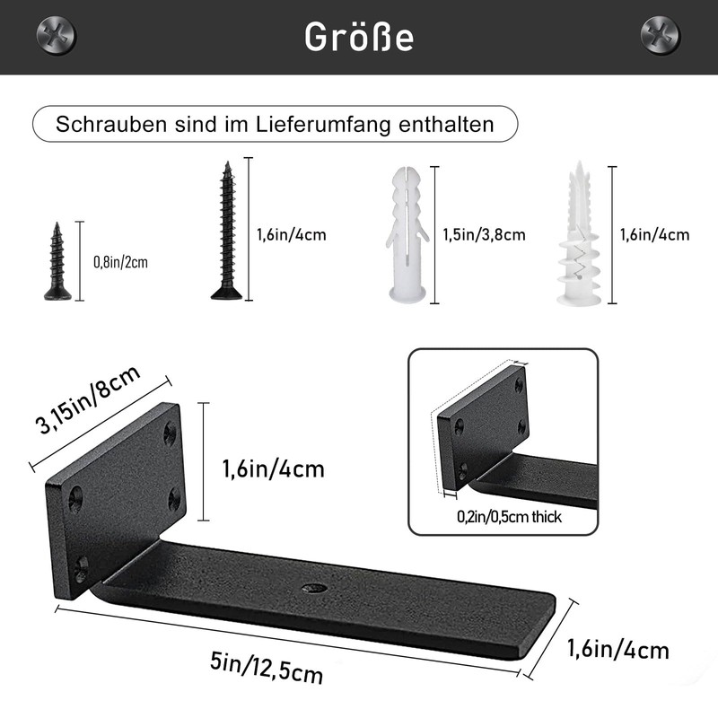 MLOQI Pack of 2 Shelf Brackets, Black, Shelf Bracket, Heavy
