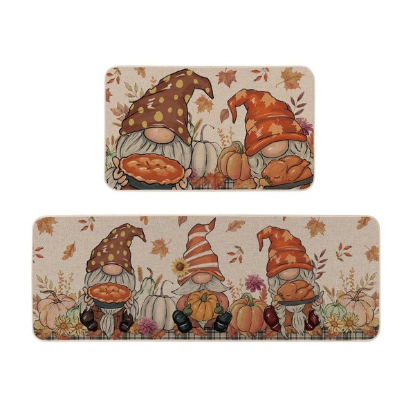 Moutina Thanksgiving Gnomes with Pumpkin Pie Turkey Decorative Kitchen Rugs