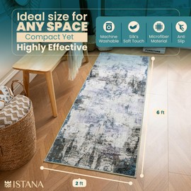 Istana Hallway Runner Rug 2x6 - Grey Navy Kitchen Rugs Non Slip Washable -Silk's Soft Touch Carpet Runner - Stylish Rug Runner for Home