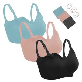 Dresime Nursing Bras, 3 Pack Wirefree Seamless Maternity Bra Women Pregnancy Breastfeeding Bralette with Extra Bra Extenders Clips
