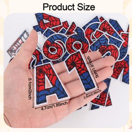 36pcs Iron-On Patches, Comics Cartoon Hero Spider Embroidered Applique Letters and Number Sew On Patches for Boys Kids and Fans, Perfect for Clothes, Hats, Backpacks, Jackets, DIY Craft