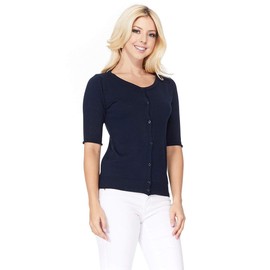 Yemak suéter de punto con cuello redondo y mangas cortas para mujer, Marino, L