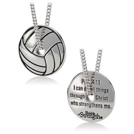 Shields of Strength Women's Stainless Steel Volleyball Necklace Philippians 4:13 Bible Verse Christian Faith Religious Jewelry Pendant Sports Athlete