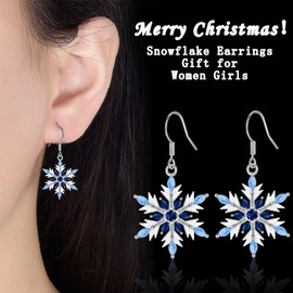 Christmas Snowflake Earrings for Women, Silver Drop Earrings with Cubic Zirconia for Girls, Xmas Snowflake Dangle Earrings Jewellery | Dangly Earrings Gifts for Her