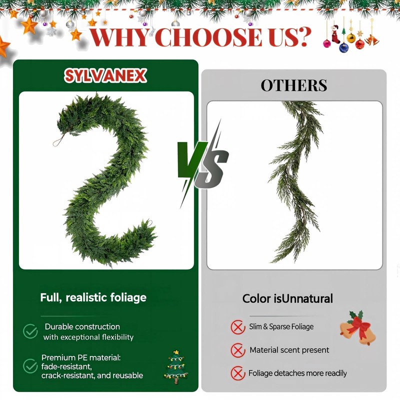 9FT Artificial Cedar Garland for Christmas Decoration