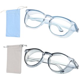 OT-NVWOZR Pack of 2 Safety Glasses, Anti-Fog Work Safety Glasses with 2 Storage Pockets, Stylish Anti Blue Light Glasses, Anti Dust/UV for Women, Men, Work, Laboratory (Blue + Grey)