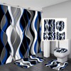Nkzply 4 Pcs Blue Shower Curtain Black Bathroom Sets with
