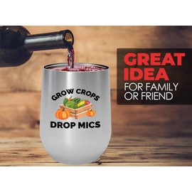 Luxe Gifting Farmer SIlver Edition Wine Tumbler 12oz - Grow crops drop mics - Funny Farmer Gifts for Men Vintage Stuff Adult Cow Tractor Chicken Guy Farming