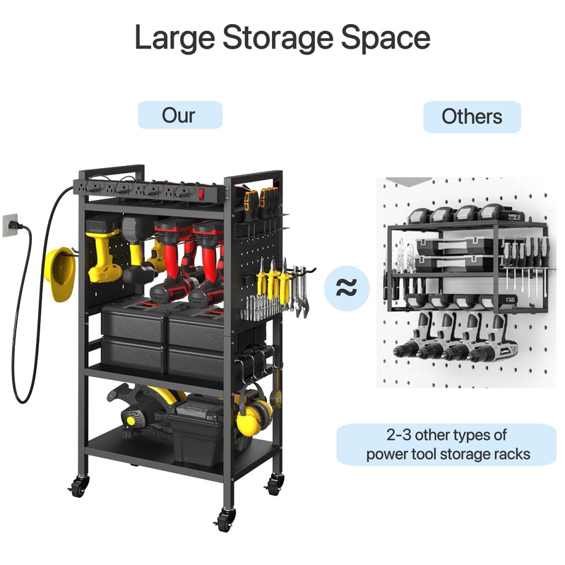 zsttion Power Tool Organizer Cart with Charging Station, 4-Tier Rolling