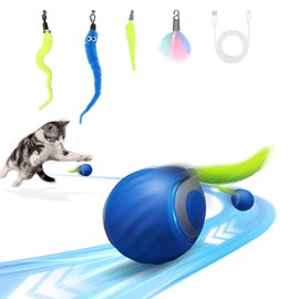 2025 New Upgrade Speedy Tail Cat Toy, Smart Interactive Pet Toys Comes with 4 Tails, Reinforced Version of The Cat Toys Balls, Two Speed Adjustment (Blue)