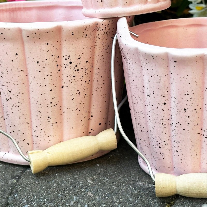 Darthome Pink Speckled Basket Pots Set Of 3 Ceramic Small