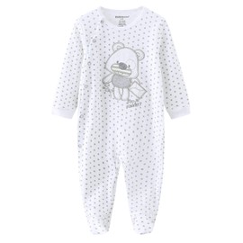 Kiddiezoom Baby Boys Cartoon Giraffe 100% Organic Cotton 2-Pack Coverall Romper JumpSuit, Gray Bear & Star & Striped Bear, 6-9 Months