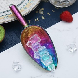 Rainbow Stainless Steel Ice Scoop 6 OZ, Titanium Colorful Plating Metal Ice Scooper For Ice Maker Multipurpose For Candy Wedding Kitchen Bar Party Pet Animal Dog Food Scoop Beach Shovel 1pcs (Rainbow)
