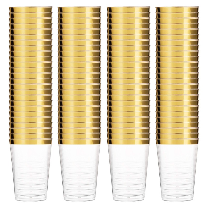 Munfix Gold Plastic Cups - 16 Oz Clear Tumblers with