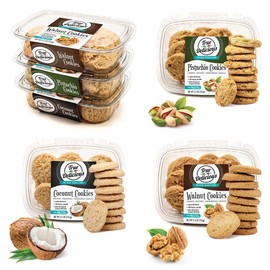 True Delicious SHORTBREAD COOKIES with Nuts, 6-pack collection, 2 containers per flavor (Pistachio, Walnut, Coconut). Chunky, Buttery, Nutty. 5.5oz per container