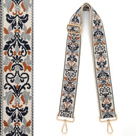 Purse Strap 1.97" Wide Replacement Crossbody Strap Handbag Guitar Strap Purse Shoulder Strap Adjustable Retro Jacquard (White Jacquard Floral)