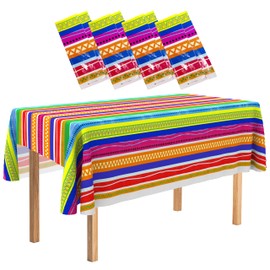 4E's Novelty Fiesta Plastic Tablecloth 4 Pack 54x108 Disposable Table Cover for Cinco De Mayo Party Supplies, Mexican Theme Kids Birthday, Taco Tuesday Decorations