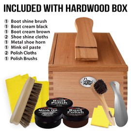 FOOTMATTERS Shoe Shine Valet Box - Hardwood Boot & Shoe Care - Premium Polish Kit