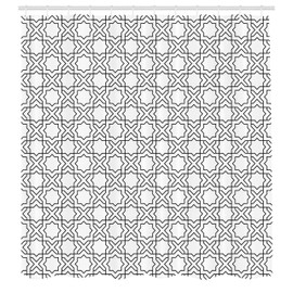 Ambesonne Moderno Cortina de Baño, Marruecos Oriental Geométrica, Paño Conjunto de Decoración de Baño de Tela y Ganchos, 70" Alto, Blanco Negro