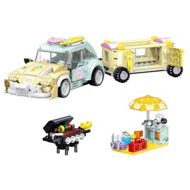 Geniteen Building Block Set Beach Series,Beach Tent Construction Kit House Display Set,Starlight Stage Model Toy,Camping Vehicle Building Kit for Adults and Kids (Beach Camping Vehicle)