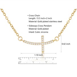 HEXALOVA Sideways Cross Necklace for Women, Cross Chain, Silver Cross Necklace for Women, 14K Gold Plated Cross Pendants, Dainty Cross Necklace for Women, Christian Jewelry (14)
