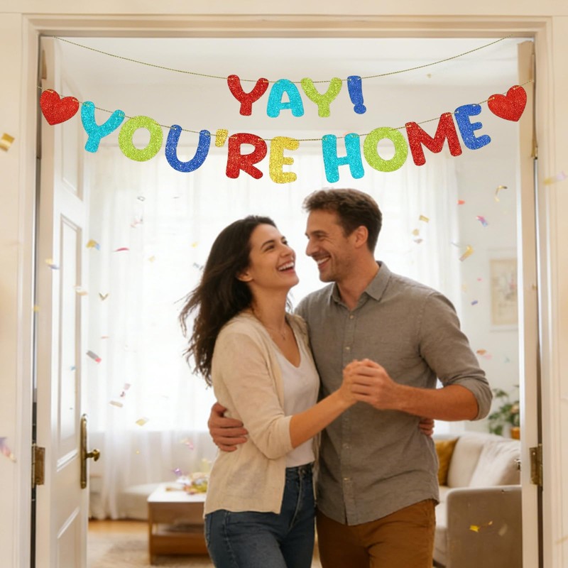 Yay You're Home Colorful Welcome Banner Set, Welcome Home Decorations