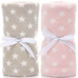 LeerKing Unisex Baby Blanket Pack of 2 Boys Girls Cuddly Blanket Crawling Blanket Baby Bedding Pram Fluffy for Newborn Soft Blanket 75 cm x 100 cm Grey + Pink