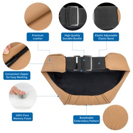 Dapucarin Car Headrest Memory Foam Neck Pillow for Driving with Leather Cover Soft Comfortable Seat Head Pillow Cushion for Most Cars SUV Sedan Home Office Palomino Brown (2PC)
