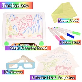 M.Y KandyToys 3D Neon Drawing Board Dinosaur Themed Educational Doodle Board Kids Toy