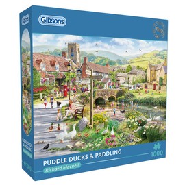 Gibsons Puddle Ducks & Paddling 1000 Piece Jigsaw Puzzle Nostalgic Beautiful Colourful Artwork Sustainable Puzzle for Adults Teens Premium 100% Recycled Board | Great Gift | Gibsons Games