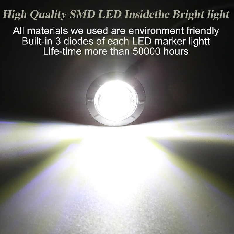 AOXLFU 40Pcs 3/4 Inch White 3-LED Mini Marker Lights for