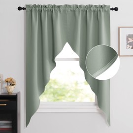 NICETOWN Kitchen Curtains - Room Darkening Thermal Insutaed Thick Soft Curtains, 63 Inch Length Swag Curtains for Living Room/Bathroom Decor, 2 Panels, 36" x 63" x 18" per Panel, Greyish Green