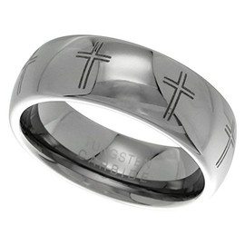 Sabrina Silver Tungsten Carbide 8mm Domed Cross Wedding Ring Laser Etched Perfectly Polished Size 11.5