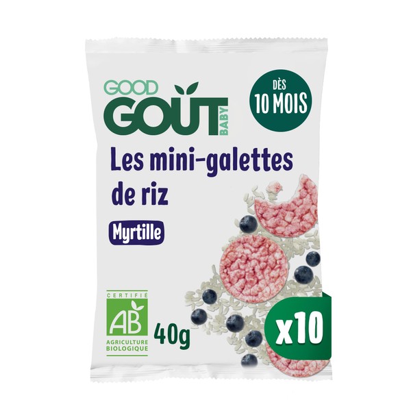 Good Goût - Organic - Mini Blueberry Rice Patties for Ages 10 Months 40 g - Pack of 10