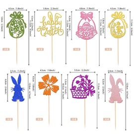 32 piezas de decoración para magdalenas de Pascua con purpurina colorida, conejo, huevo, Pascua, conejo, cupcakes, púas para feliz día de Pascua, baby shower, niños, fiesta de cumpleaños, decoración de pasteles