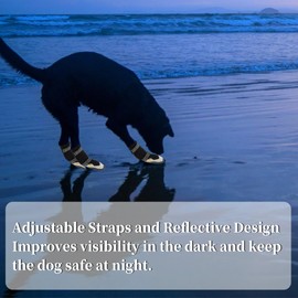 CAPASTEC Dog Shoes Waterproof Non-Slip with Reflective Adjustable Velcro Fastener Paw Protection Dog Outdoor for Small Medium Large Dogs Pack of 4 Black 6# Width 6 cm