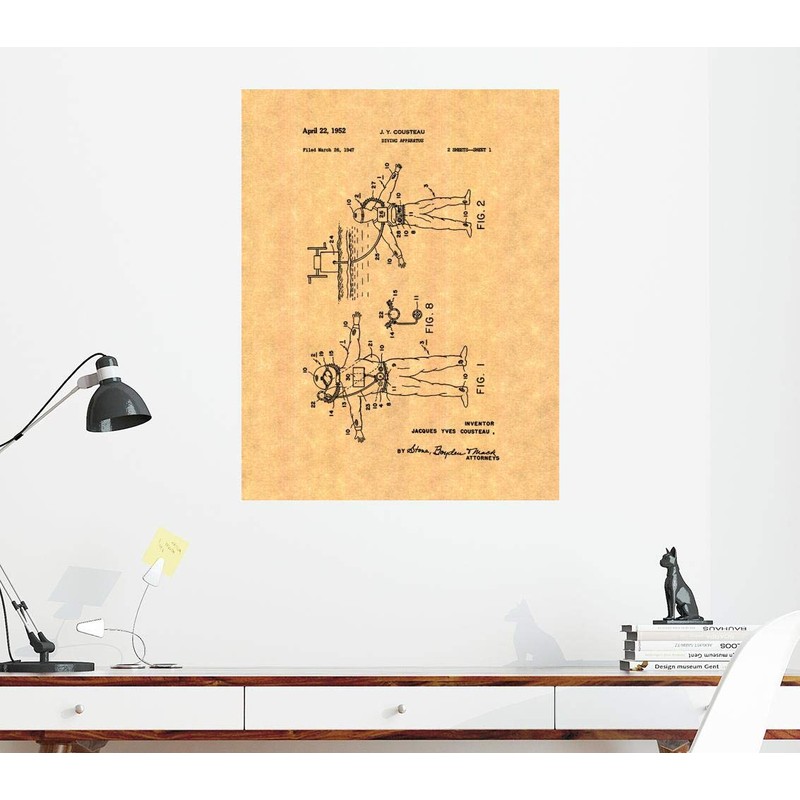 Frame a Patent Jacques Cousteau M10450 Diving Device Lacquered Print