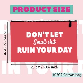 BEUNITONE 10 Sets Canvas Makeup Bags Multi-Purpose Travel Bulk Cosmetic Bags Toiletry Organizer Pouch with Zipper Multicolor Fun Inspirational Text Patterns,9.8X5.2 Gifts